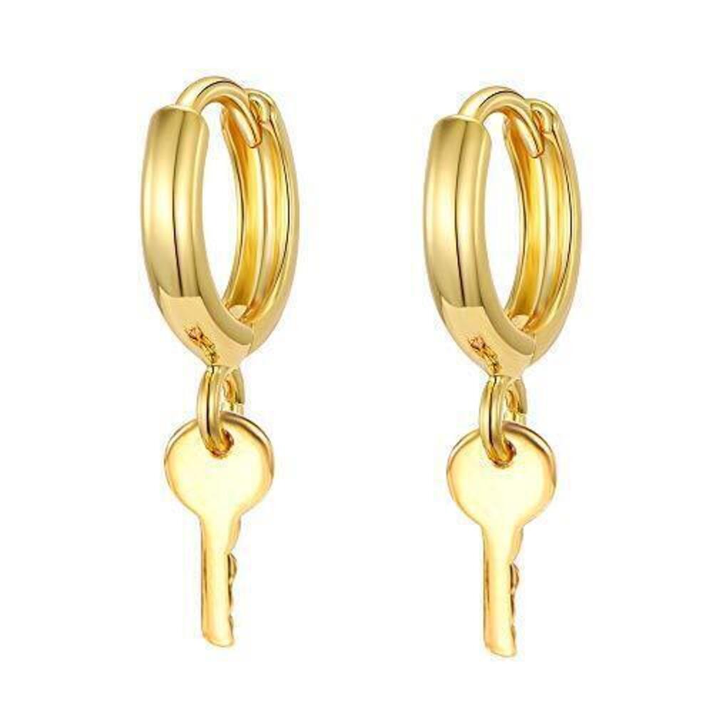 2955 Small Hoop Key Dangle Drop Hoop Earrings With Small Charm Cute